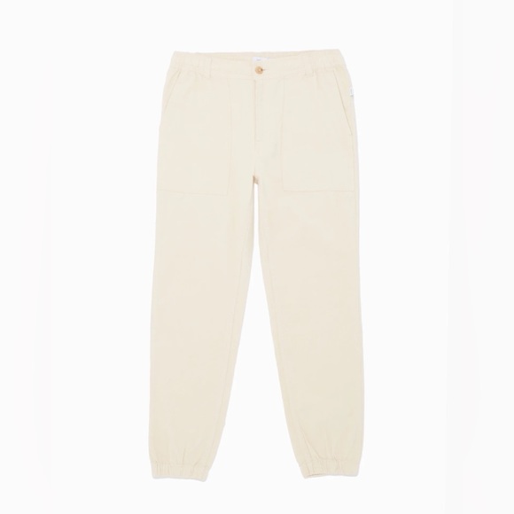 The onia corduroy jogger has flat front with zipper and drawcord waist. In Swan - Picture 1 of 4